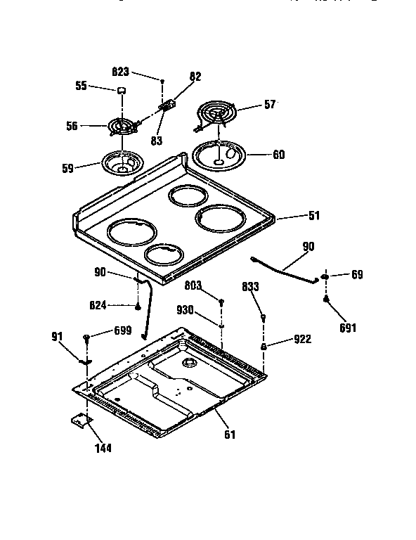 Kenmore 91192761690 main top section diagram