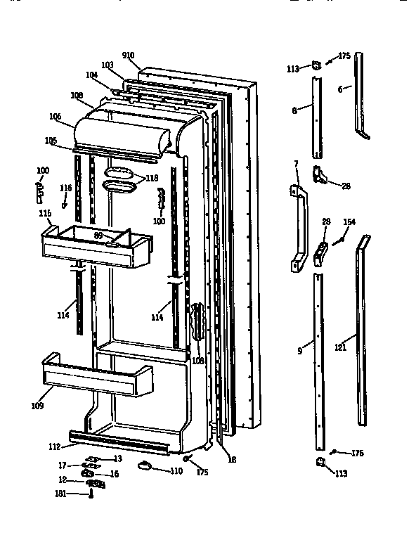 GE TFH22PRSBWW fresh food door diagram