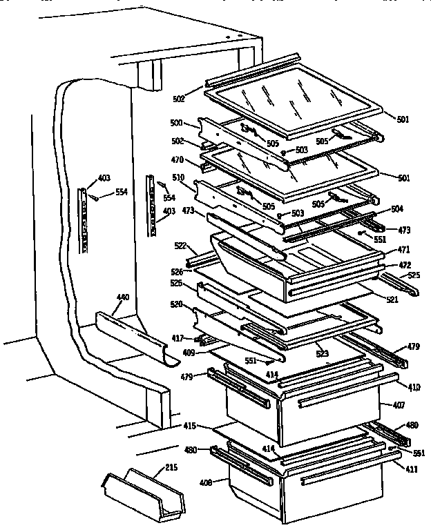 GE TFH22PRSBWW fresh food shelves diagram
