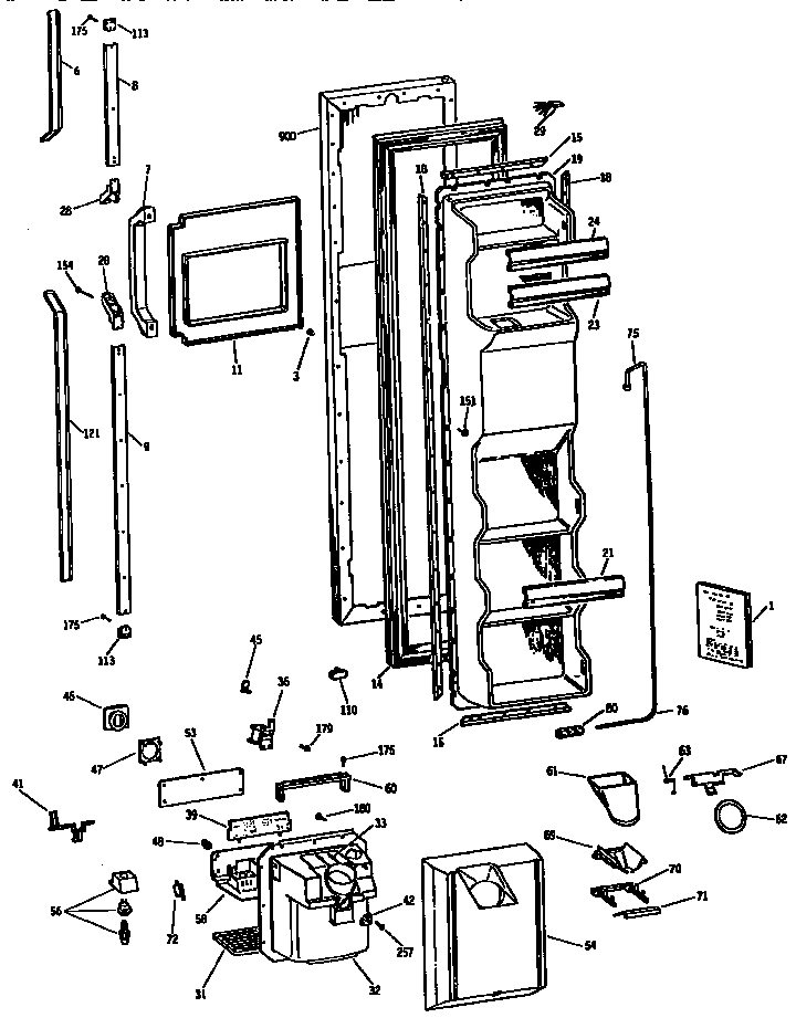 GE TFH22PRSBAA freezer door diagram