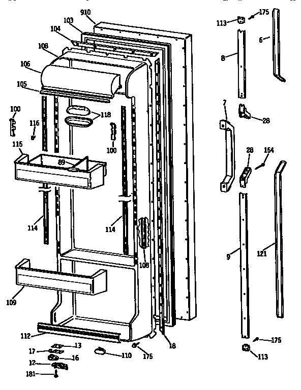 GE TFH22PRSBAA fresh food door diagram