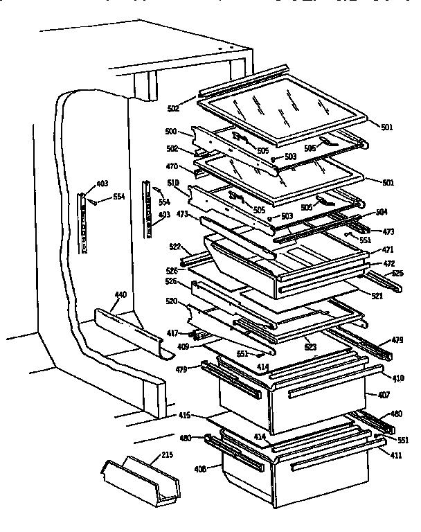 GE TFH22PRSBAA fresh food shelves diagram