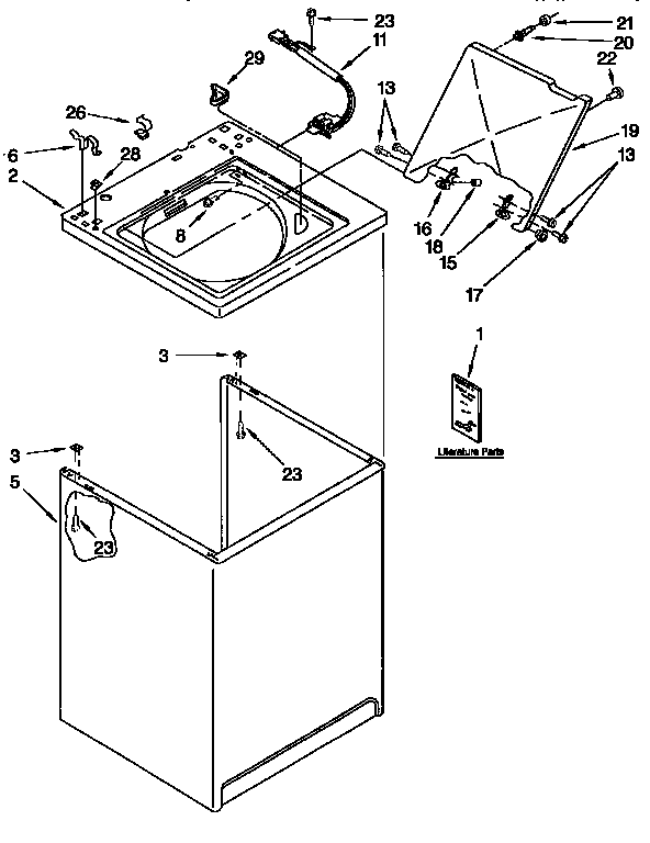 Kenmore 11091565210 top and cabinet diagram