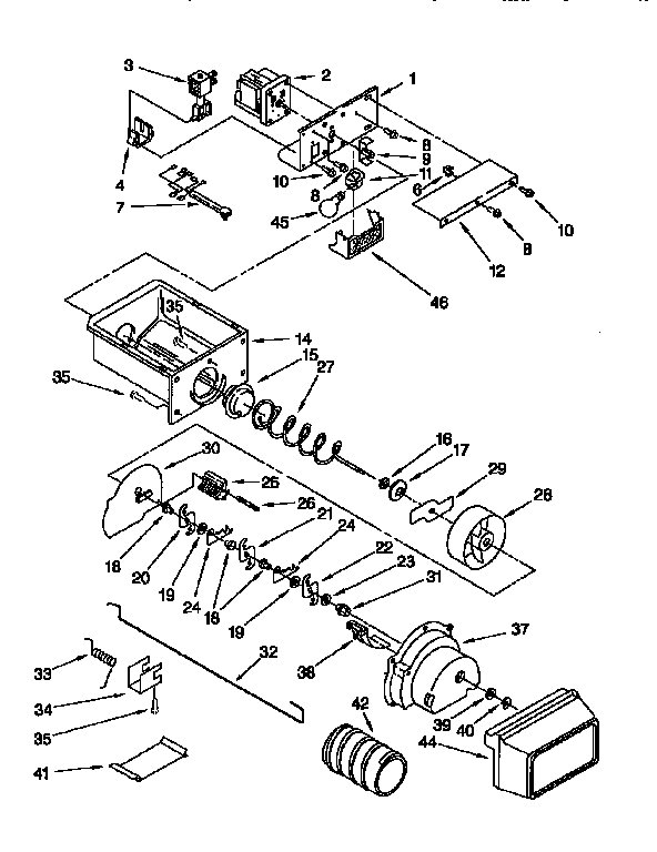 Kenmore 1069555720 motor and ice container diagram
