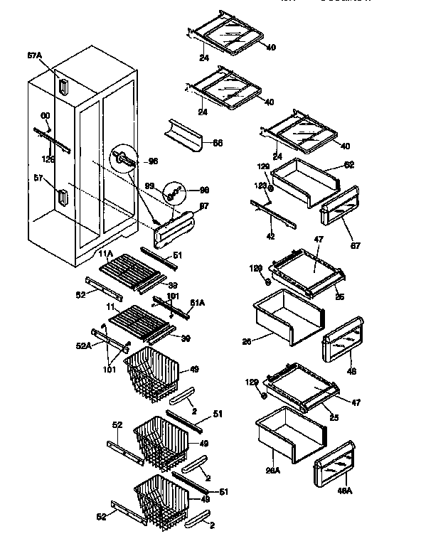 Frigidaire FRS26XGCB2 shelves diagram