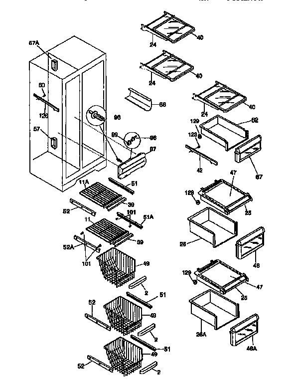 Frigidaire FRS26XGCD2 shelves diagram
