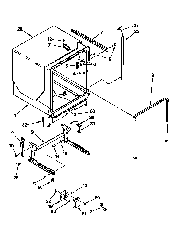 KitchenAid KUDS24SEAL0 tub and frame diagram