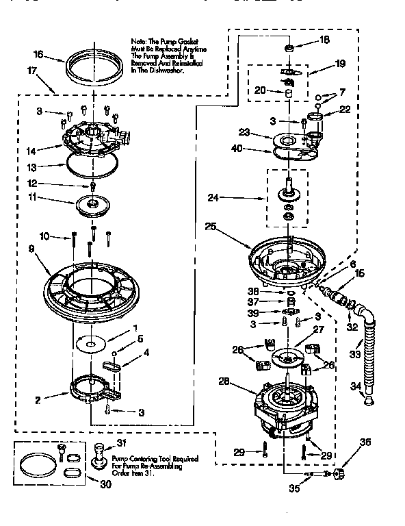 KitchenAid KUDI24SEWH0 pump and motor diagram