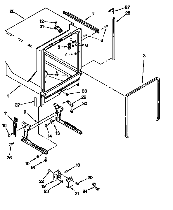 KitchenAid KUDI24SEWH0 tub and frame diagram