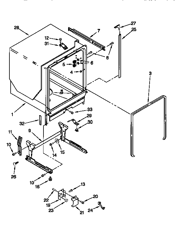 KitchenAid KUDV24SEAL0 tub and frame diagram