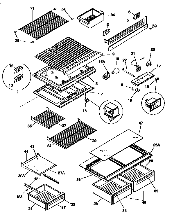 Kenmore 2539368721 shelves and accessories diagram