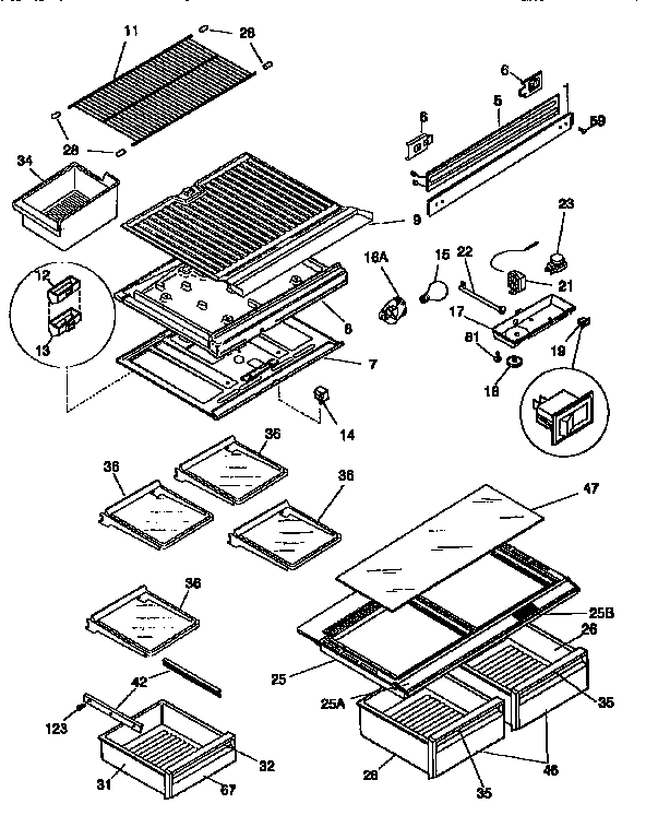 Kenmore 2539768481 shelves and accessories diagram