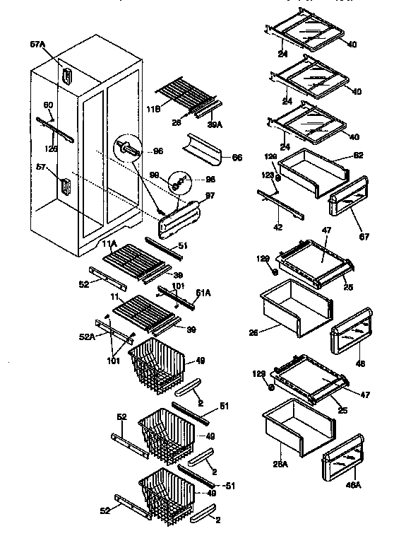 Frigidaire FRS26XGCB1 shelves diagram
