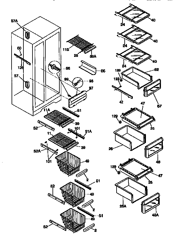 Frigidaire FRS26XGCD1 shelves diagram