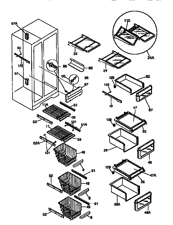 Frigidaire FRS26ZGEW0 shelves diagram