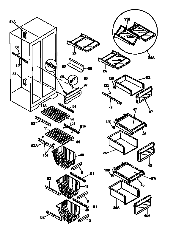 Frigidaire FRS26ZGED0 shelves diagram