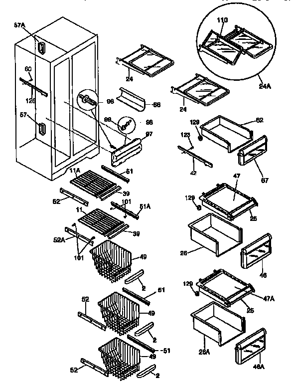 Frigidaire FRS26ZGEB0 shelves diagram