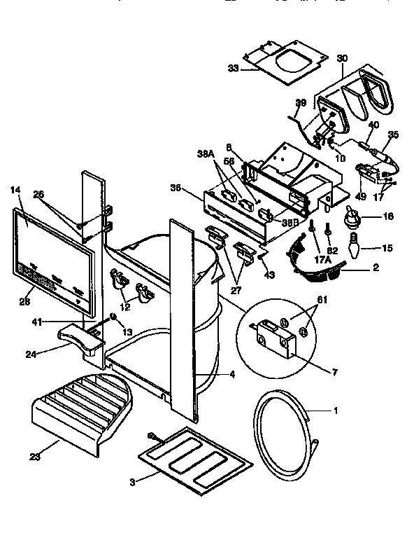 Frigidaire FRS26ZGEB0 ice and water dispenser diagram