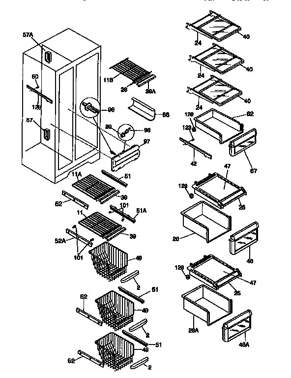 Frigidaire FRS26XGCB0 shelves diagram