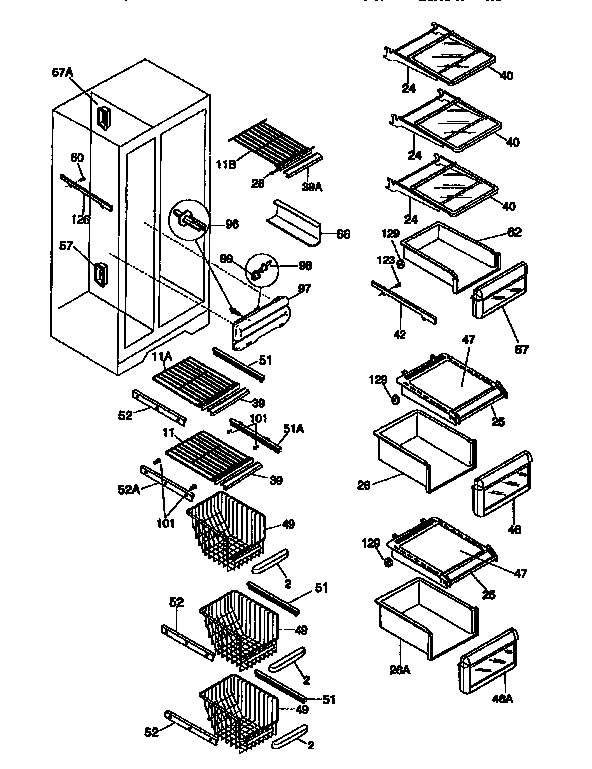 Frigidaire FRS26XGCD0 shelves diagram