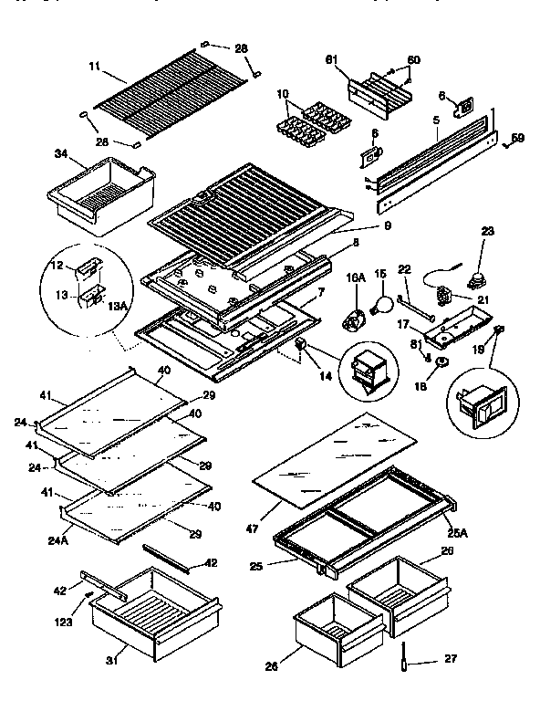 Frigidaire FRT21TNCD0 shelves/controls diagram