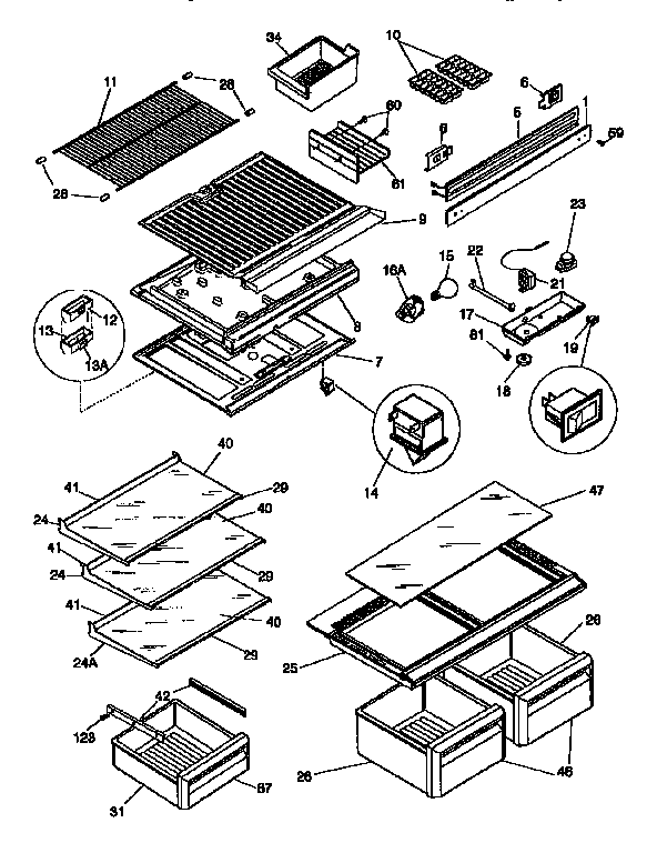 Frigidaire FRT18NNCD1 shelves/controls diagram