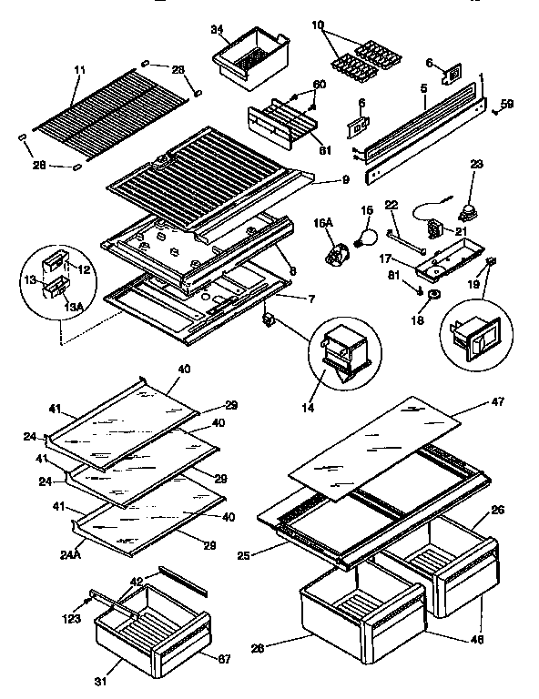 Frigidaire FRT18NNCD2 shelves/controls diagram