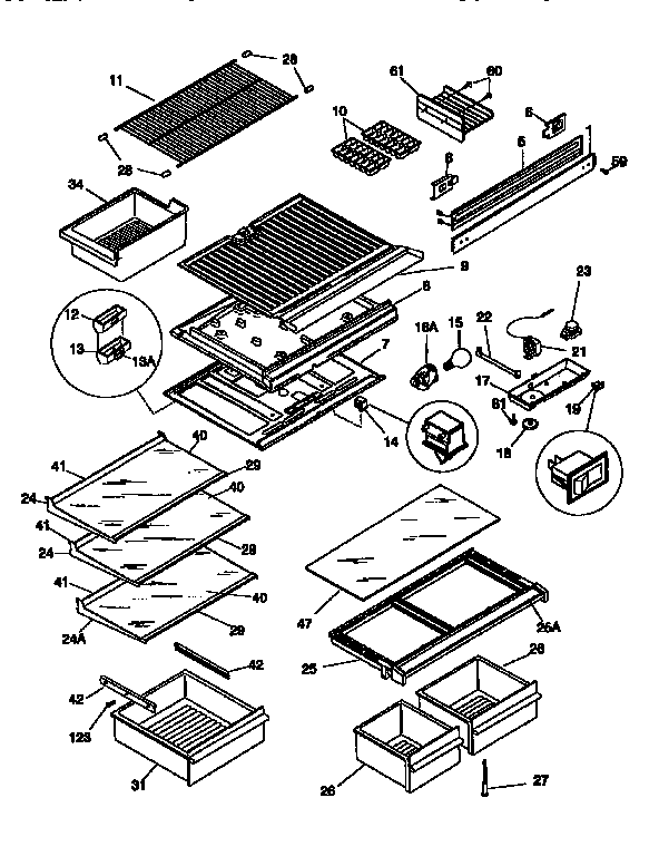 Frigidaire FRT21NNCD2 shelves/controls diagram