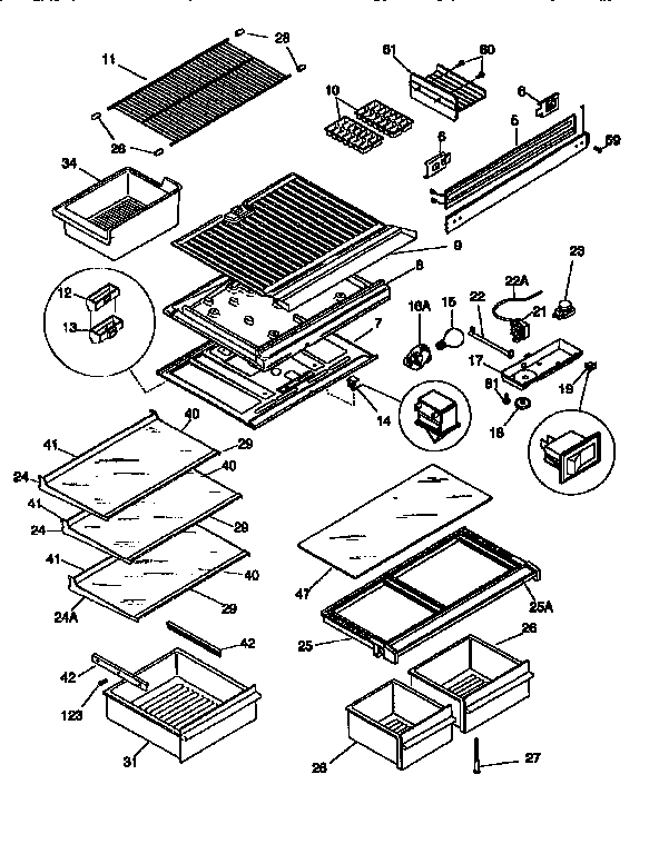 Frigidaire FRT21NNCD3 shelves/controls diagram