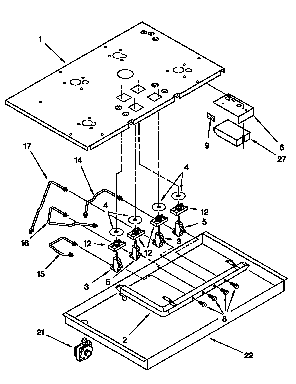 KitchenAid KGCT365BAL4 burner box, gas valves diagram