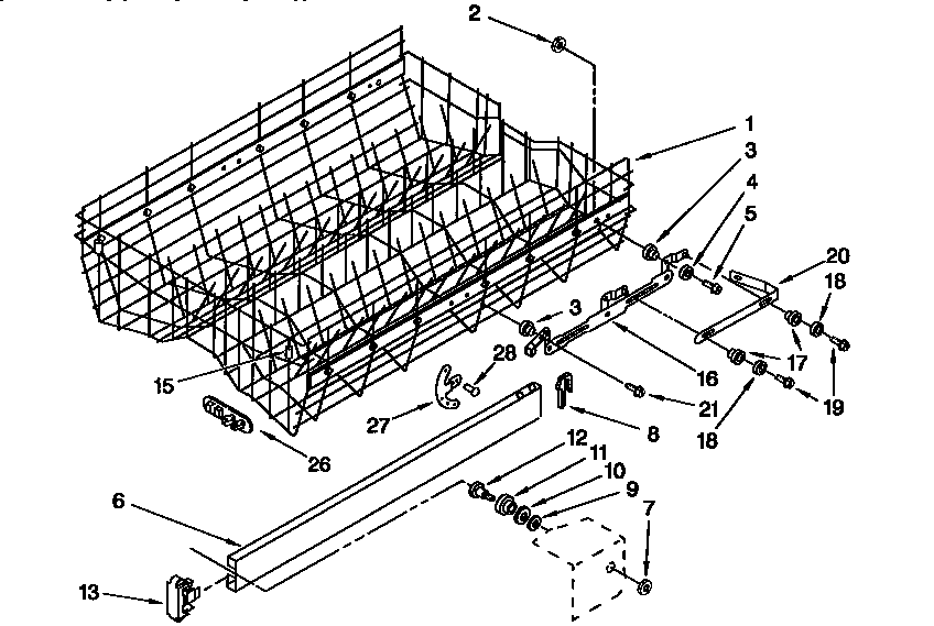 KitchenAid KUDP230BWH0 upper rack and track diagram