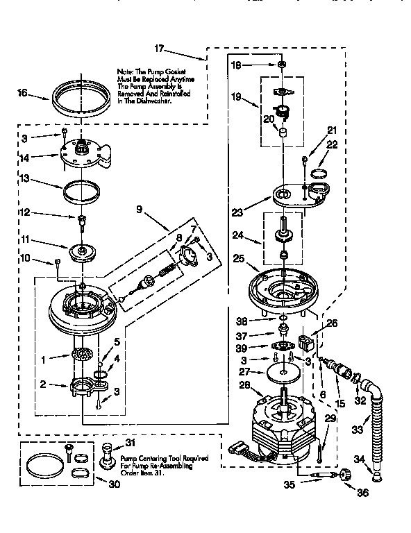 Whirlpool DU900PCDB3 pump and motor diagram