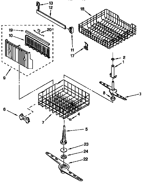 Whirlpool DU900PCDZ0 dishrack diagram