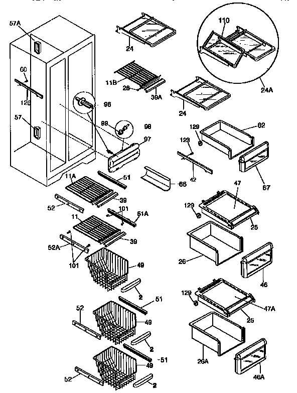 Frigidaire FRS26ZGED1 shelves diagram
