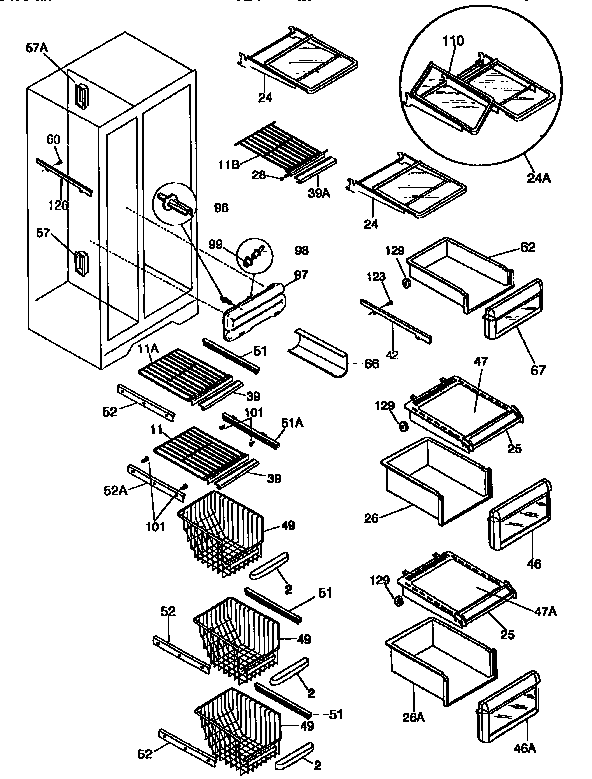 Frigidaire FRS26ZGEW1 shelves diagram