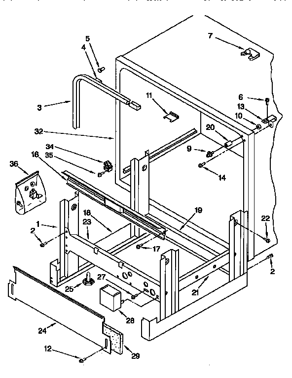 KitchenAid KUDI230BWH0 frame and tank diagram