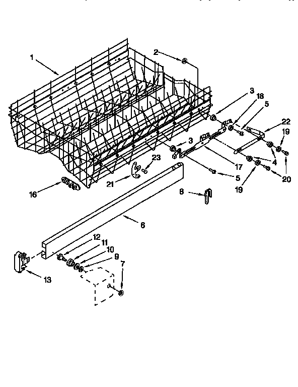 KitchenAid KUDI230BWH0 upper rack and track diagram