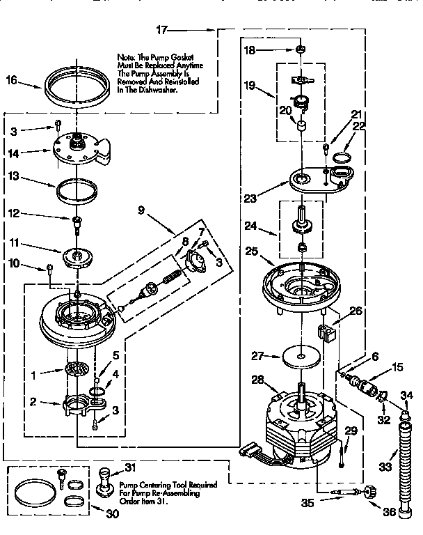 Whirlpool DU940QWDB0 pump and motor diagram
