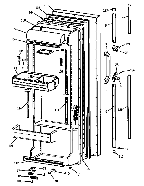 Kenmore 3639565412 fresh food door diagram
