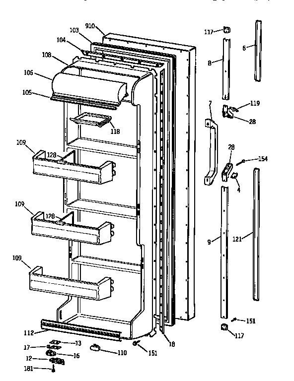 Kenmore 3639562512 fresh food door diagram