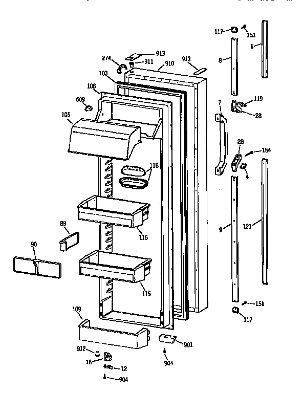 Kenmore 3639550972 fresh food door diagram