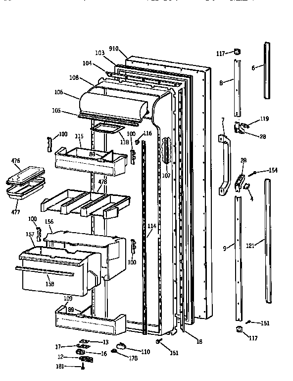 Kenmore 3639557712 fresh food door diagram