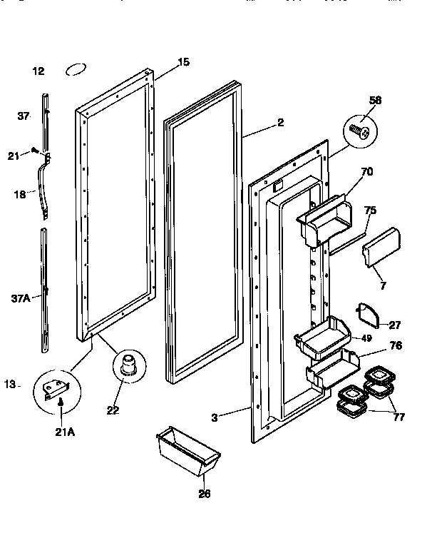 Frigidaire FRS26XGCW3 refrigerator door diagram