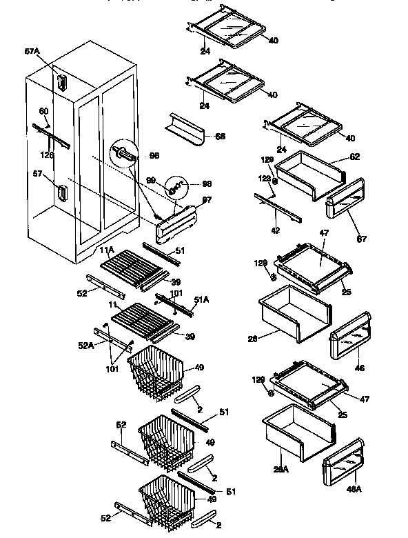 Frigidaire FRS26XGCW3 shelves diagram