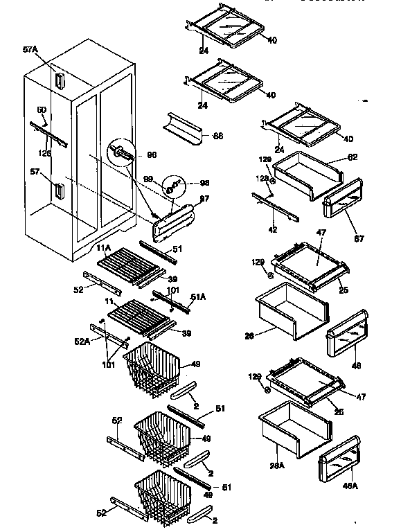 Frigidaire FRS26XGCD3 shelves diagram