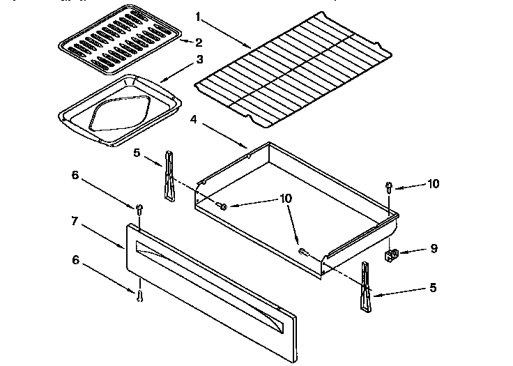 Whirlpool RF302BXEN0 drawer and broiler diagram