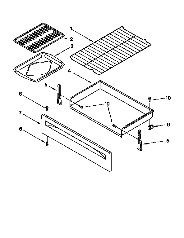 Whirlpool RF350BXEW0 drawer and broiler diagram