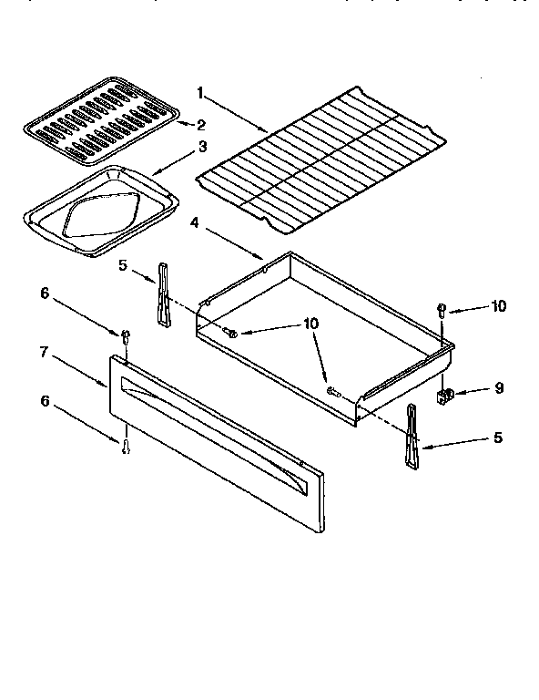 Whirlpool RF302BXEQ0 drawer and broiler diagram
