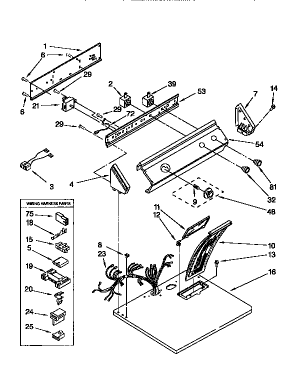 Whirlpool LGR3634EW0 top and console diagram