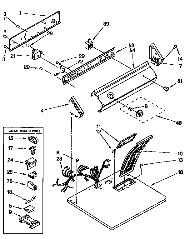 Whirlpool LGR4634EW0 top and console diagram